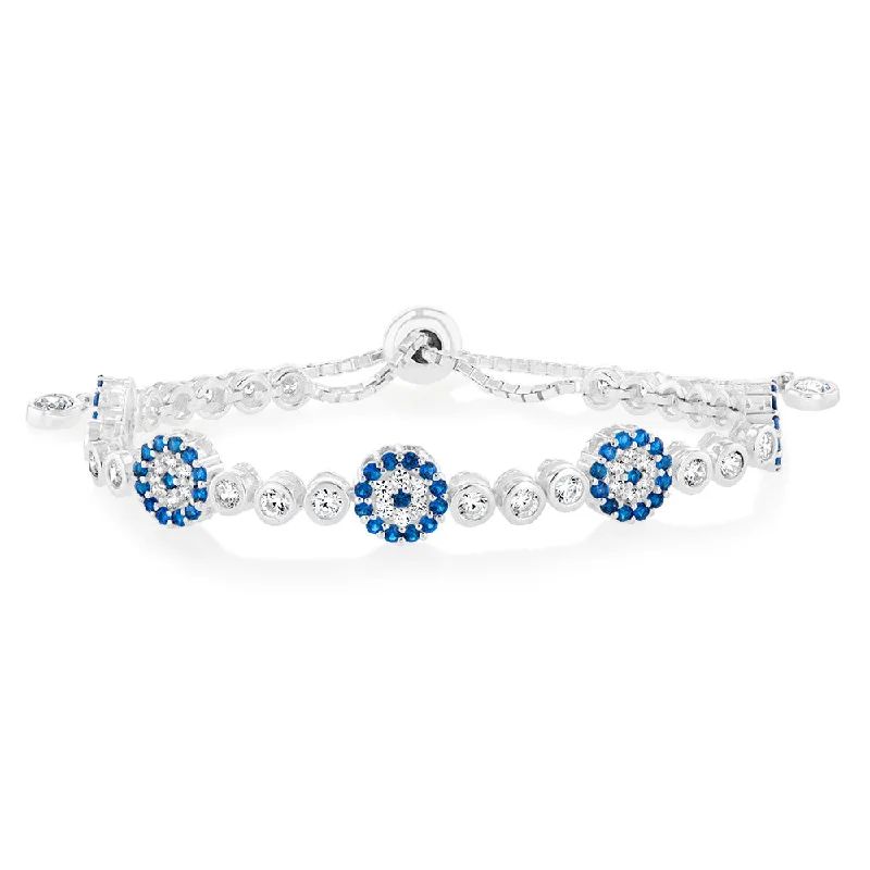 Sterling Silver Zirconia Fancy Adjustable 19cm Bracelet