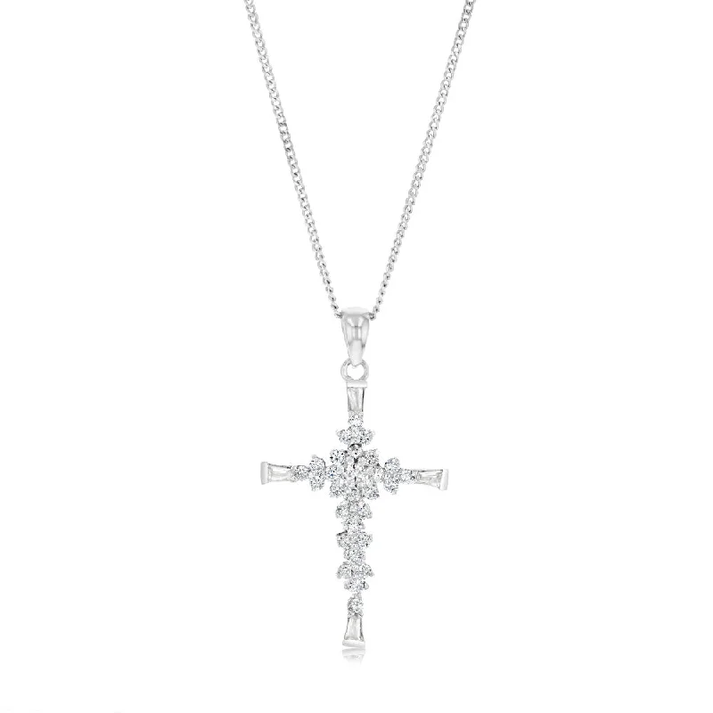 Sterling Silver Zirconia Fancy Cross Pendant