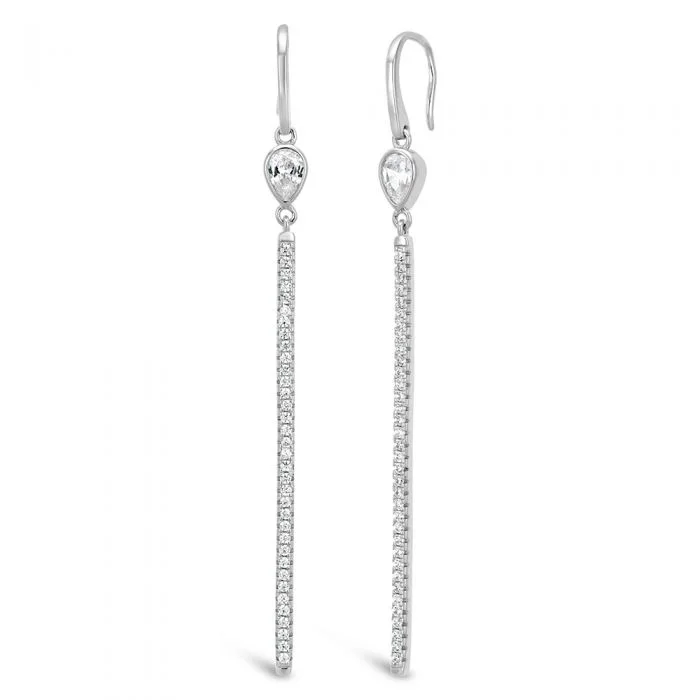 Sterling Silver Zirconia Pear and Bar Drop Earrings