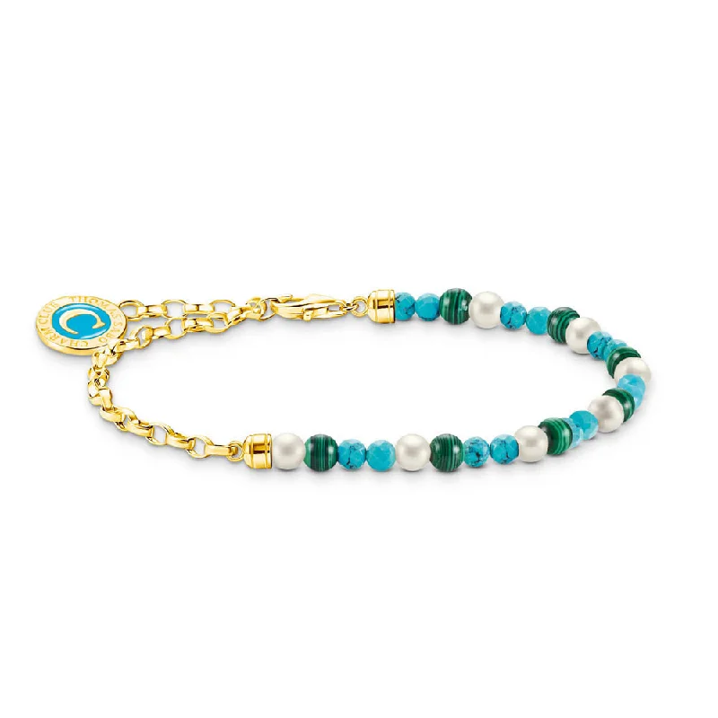 Thomas Sabo Gold Plated Sterling Silver Charmista Turquoise Malachite Pearl 16-19cm Bracelet