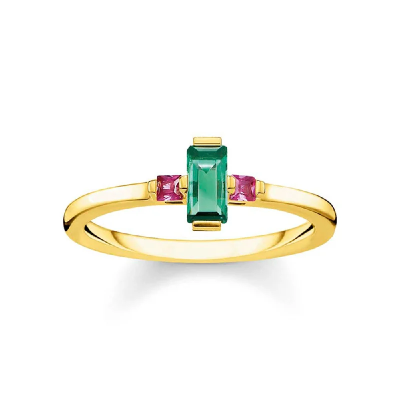 Thomas Sabo Gold Plated Sterling Silver Magic Stone Green Small Ring