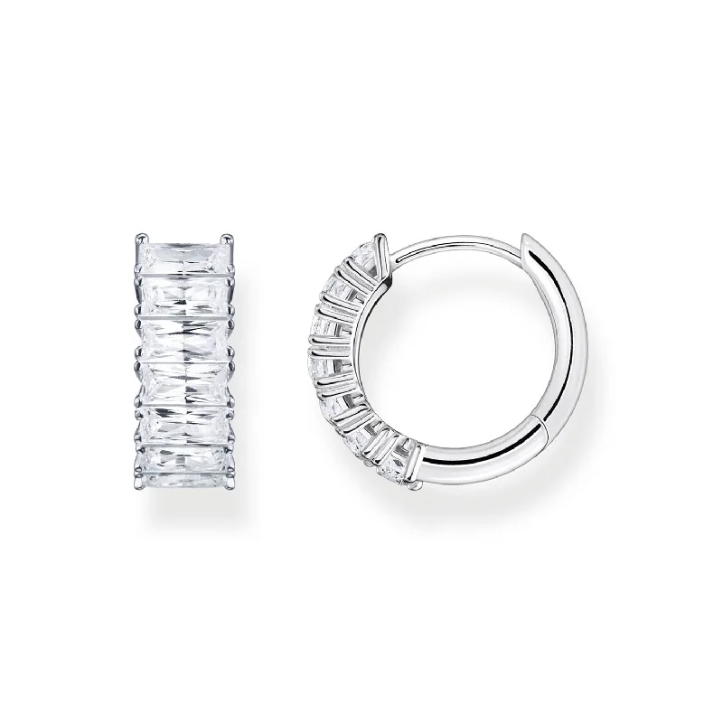 Thomas Sabo Heritage Sterling Silver Wide Baguette CZ Hoop Earrings