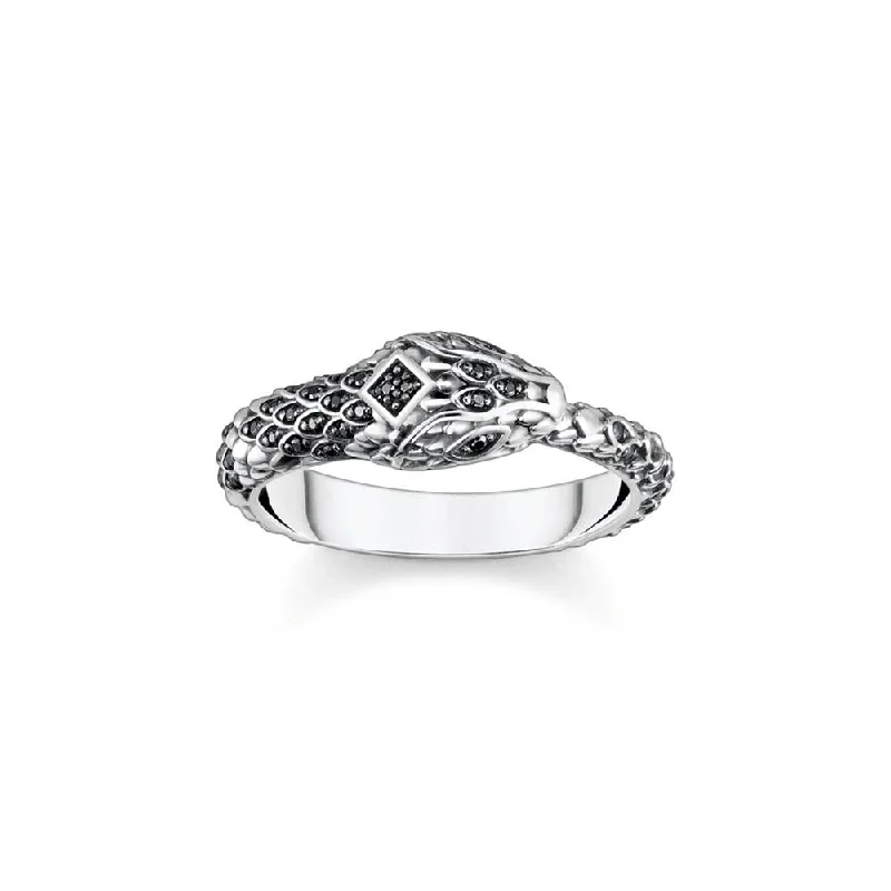 Thomas Sabo Rebel Sterling Silver Snake Black CZ Ring