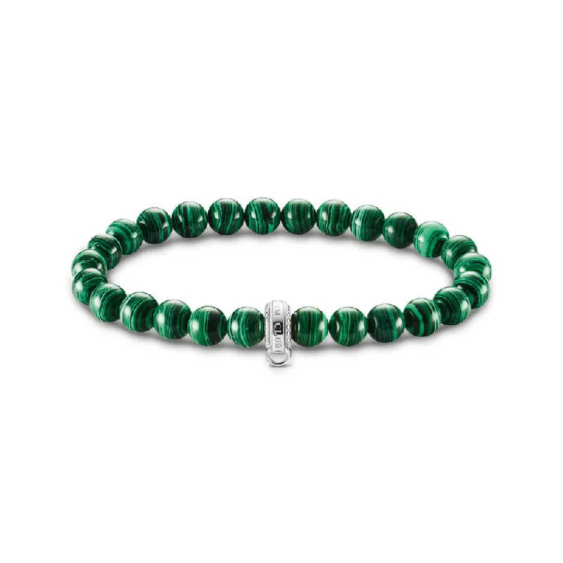 Thomas Sabo Sterling Silver Charm Club Green alachite Pearl 19cm Bracelet