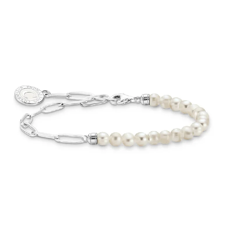 Thomas Sabo Sterling Silver Charmista Fresh Water Pearl Long Link 14-17cm Bracelet