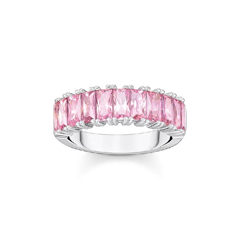 Thomas Sabo Sterling Silver Heritage Pink Baguette Cut Cubic Zirconia Ring