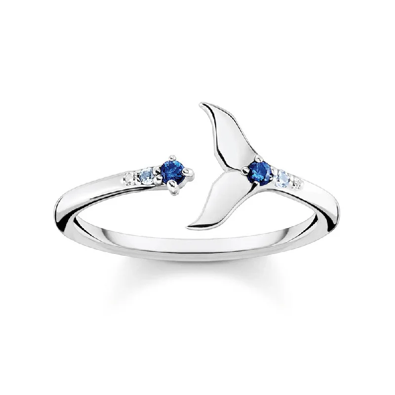 Thomas Sabo Sterling Silver Ocean Open Dolphin Tail Blue Cubic Zirconia Ring