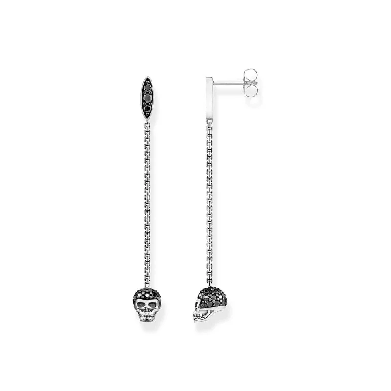 Thomas Sabo Sterling Silver Rebel Black Skull Drop Earrings