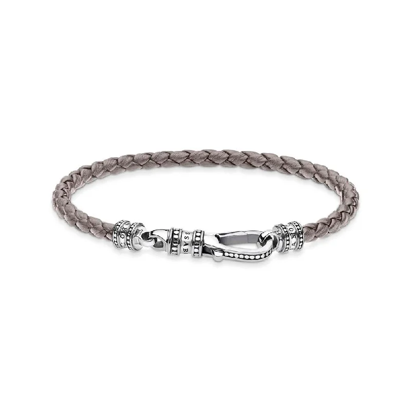 Thomas Sabo Sterling Silver Rebel Grey Braided Lea Clasp 17cm Bracelet