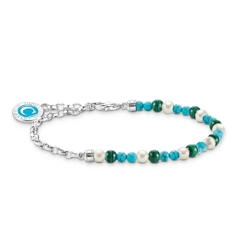 Thomas Sabo Sterling Silver Turquoise, Malachite, Pearl 16-19cm Bracelet