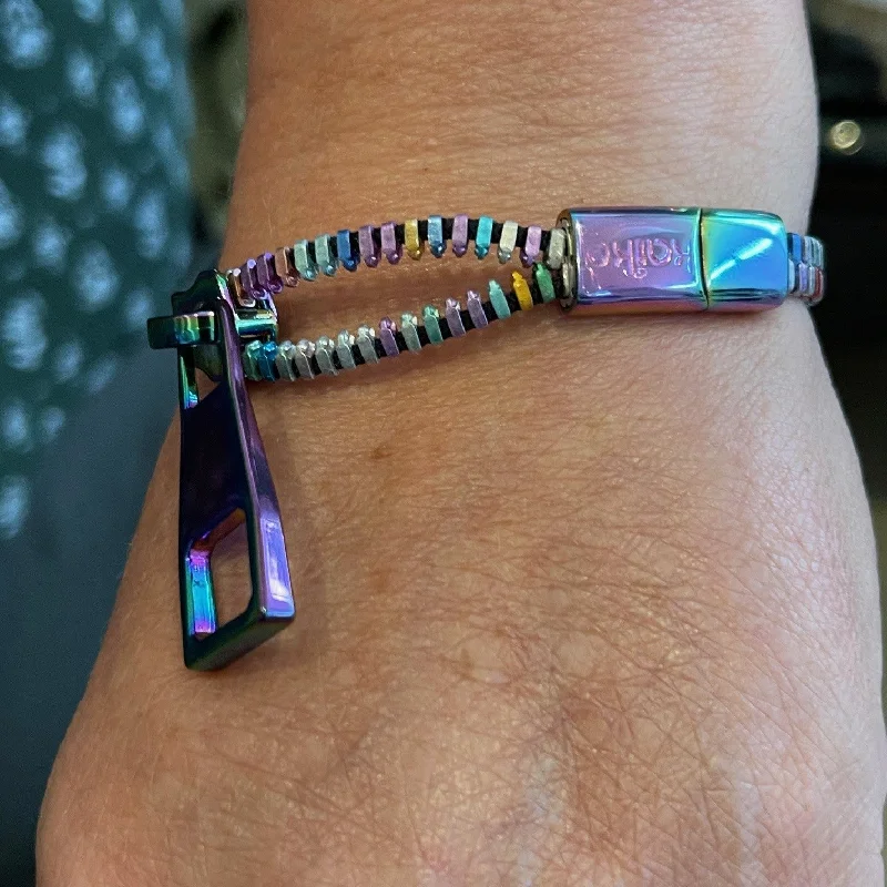 Unisex Oil Slick Metal Zipper Bracelet By Kaiko