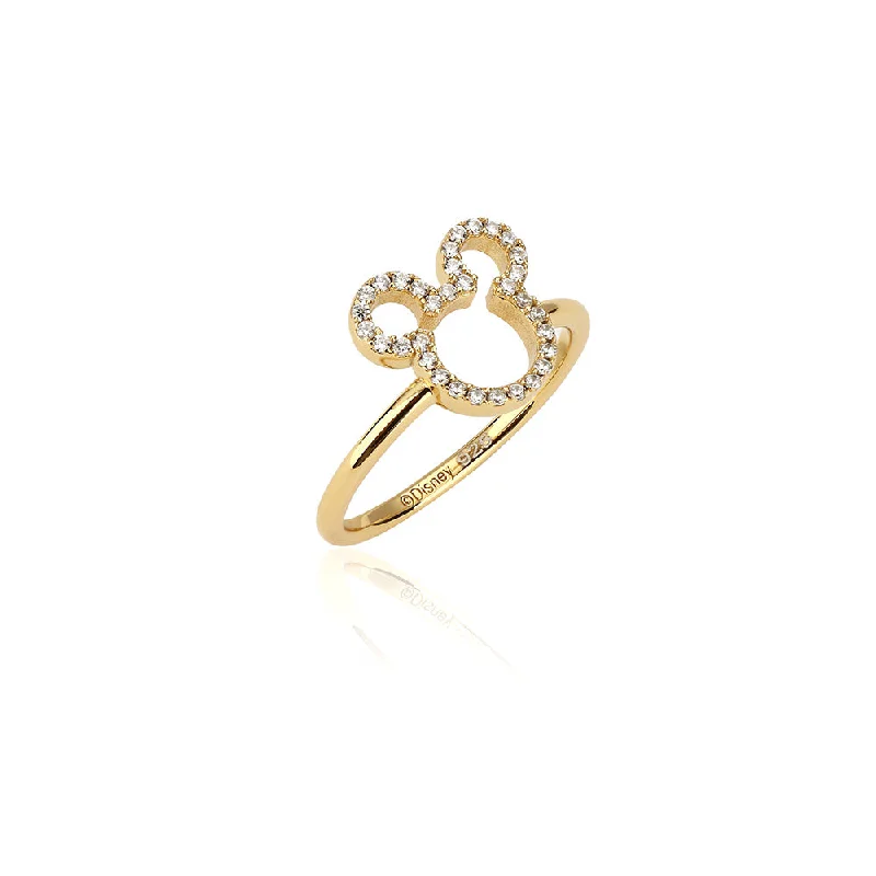 Disney Gold Plated Sterling Silver Mickey Outline Cubic Zirconia Ring