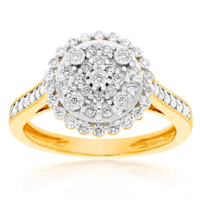 Luminesce Lab Grown Ring with 55 Diamonds Set in 9 Carat Yellow Gold