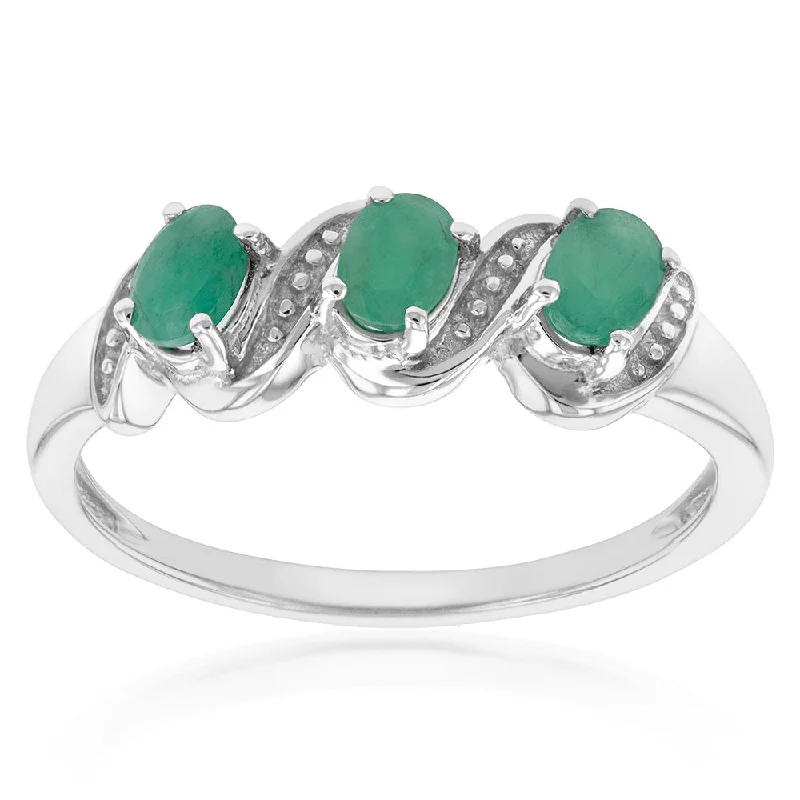 Sterling Silver 0.60ct Natural Emerald Trilogy Ring