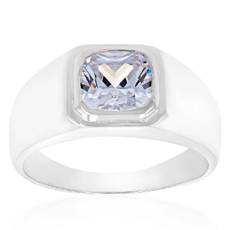 Sterling Silver Cubic Zirconia In Octagon Ring