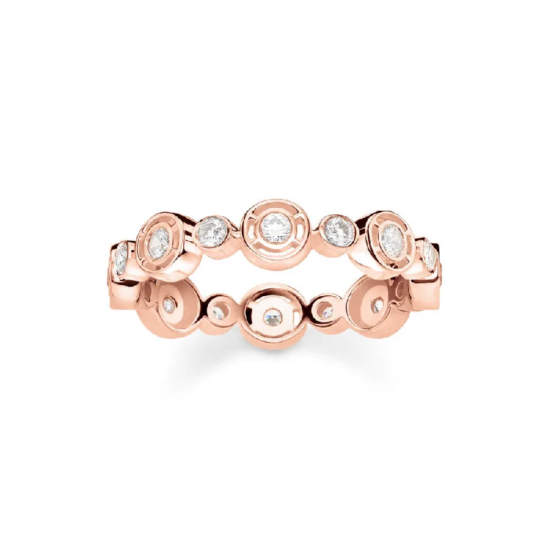 Thomas Sabo Sterling Silver Rose Gold Plated Sparkling Circles Zirconia Circles Ring